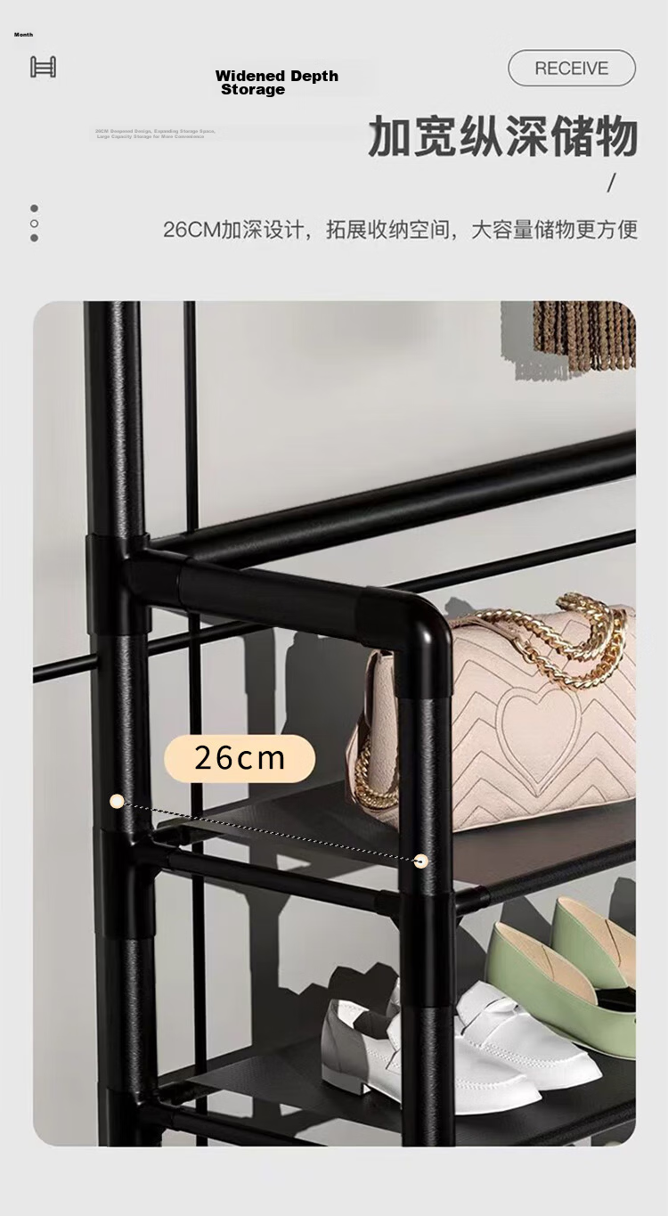 Jinlongxing 4-Tier 60cm Metal Shoe Rack Storage Shelf Entryway Floor Shoe Cabinet Coat Rack Integrated Home Use 5