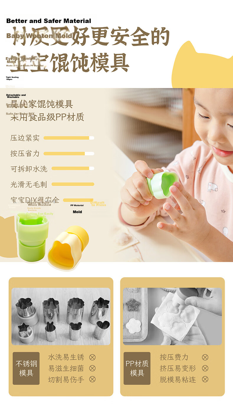 Easy Your Home Baby Wonton Mold, Infant Food Mold, Butterfly Noodle Pressing Mold, Dumpling And Wonton Tool with Automatic Edge Sealing 5