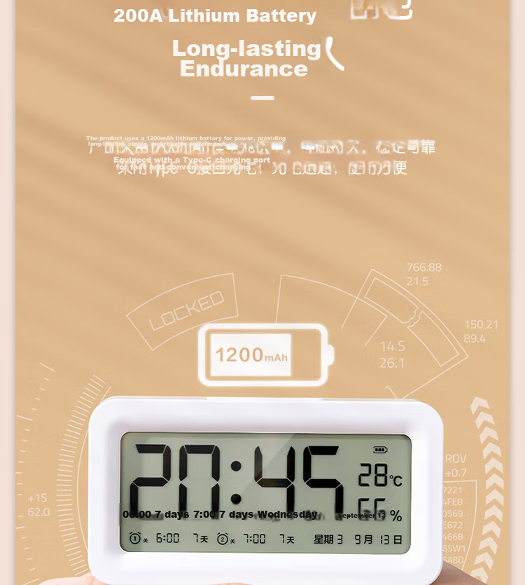 Deli Rechargeable Electronic Alarm Clock with Backlight, Home Student Children's Thermo-Hygrometer Bedside Clock, Essential for School Start, White LE103A, New Year Gift, Back-to-School Season 9