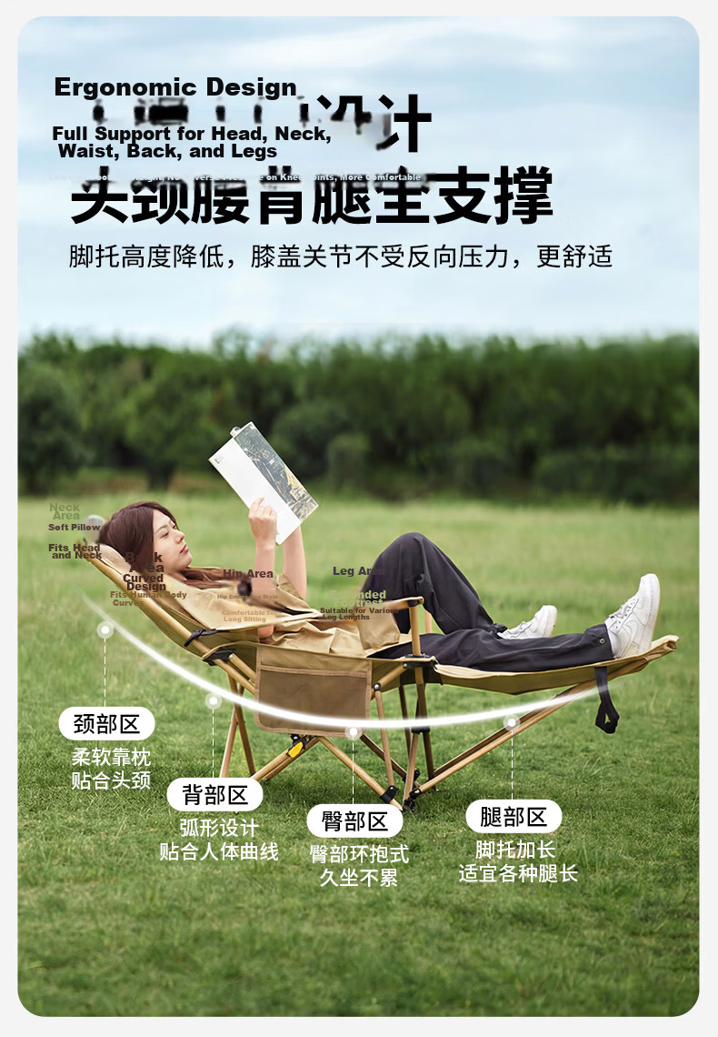 MOBIGARDEN Leisure Lounge Chair, Outdoor Camping Nap Companion Folding Bed with Headrest, Foldable Chair with Three Adjustable Positions for Sitting And Lying 5