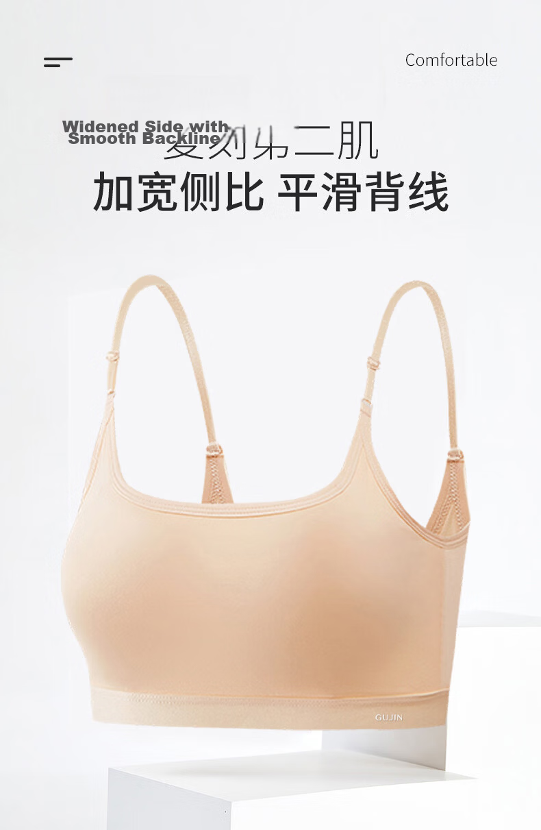 GUJIN Women's Back Beauty Bra 2026 Cotton Strapless Vest Summer Thin Large Chest Minimizing Push-Up Bra 12