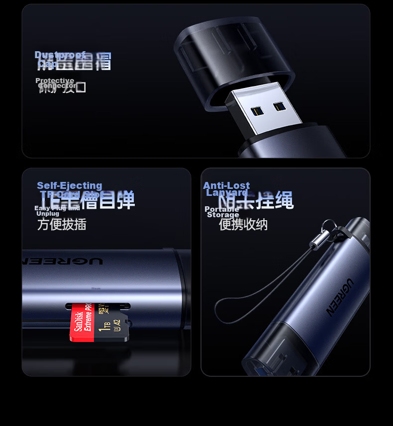 UGREEN USB/Type-C High-Speed Card Reader, Compatible with SD/TF 3.0 Dual Cards, Suitable for Computers, Tablets, Smartphones, DJI Pocket 4/3 Drones, Apple 17 Action Cameras 26