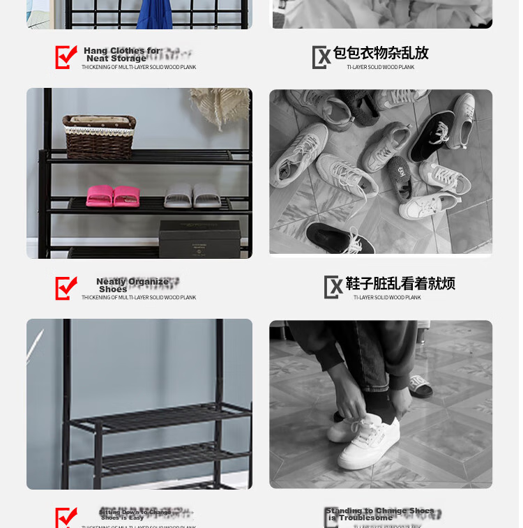 ANERYA Metal Floor Coat Rack Shoe Rack Modern Minimalist Iron Clothes Hanger Home Storage Rack 65 Black 5