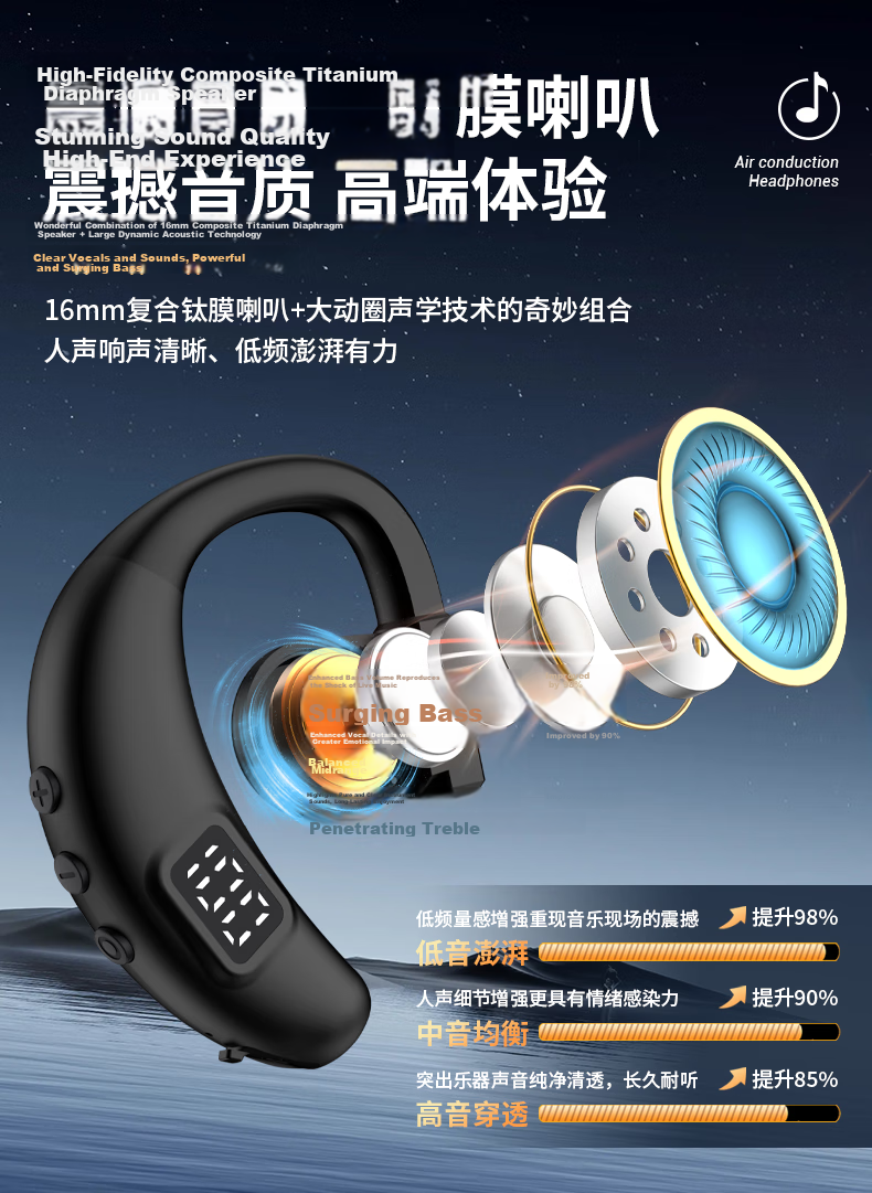 OKSJ New Upgrade Bluetooth Ear Hook Wireless Bone Conduction Single Ear Clip Non-In-Ear Sports Running Headset for Android and Apple Phones 4