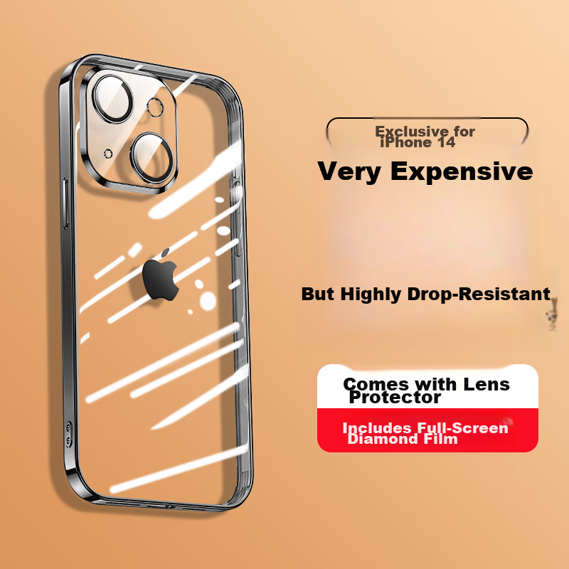 Nai Xiaoya Apple iPhone 14 Case Slim Full-Coverage Airbag Shockproof Soft Cover Fashion Simple Unisex Bright Black