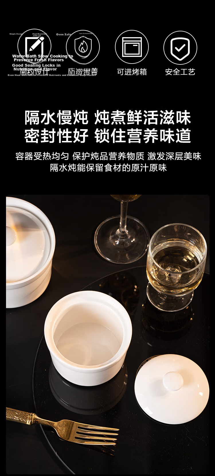 JD Original Ceramic Stew Pot [Traditional Earthenware], Steamed Egg And Baby Food Pot with Lid, Free Spoon Included, Earthenware 450ML White 2-Pack 2
