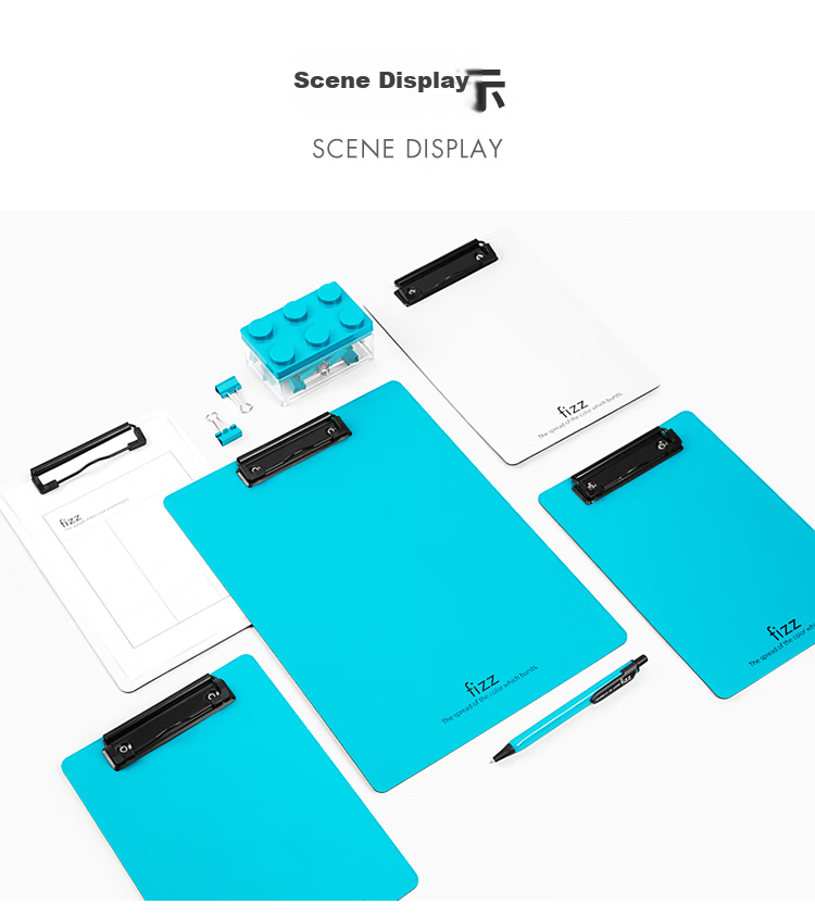 Fizz High-Quality A4 Thickened PP Writing Clipboard/Desk Pad/Hard File Folder/Office Supplies/Student Stationery Sky Blue A6383 12