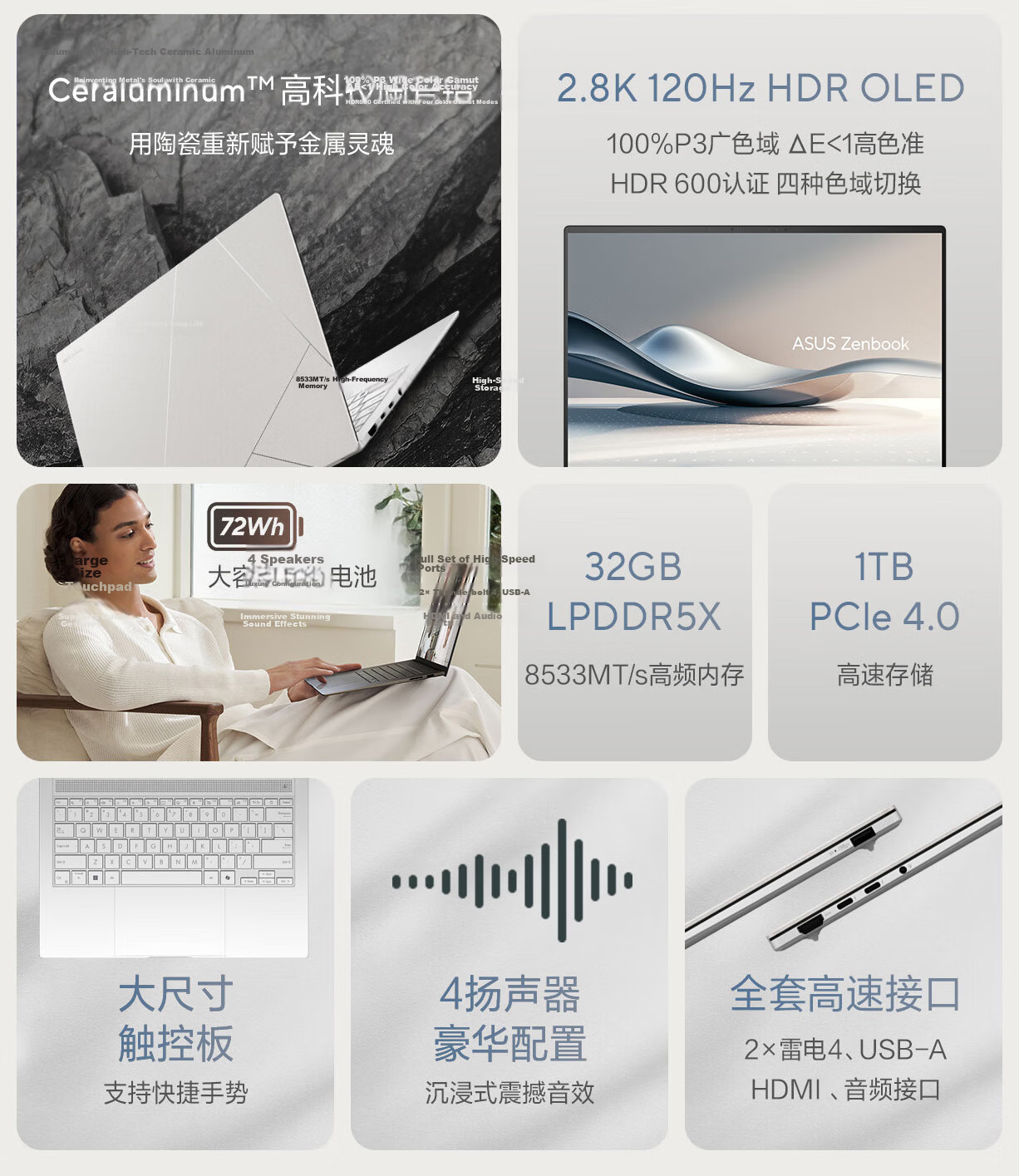ASUS Lingyao 14 Air National Subsidy Core Ultra7 Lunar Lake 2.8K 120Hz OLED 1.1cm Ultra-Thin AI Laptop (258V 32GB 1TB) 4