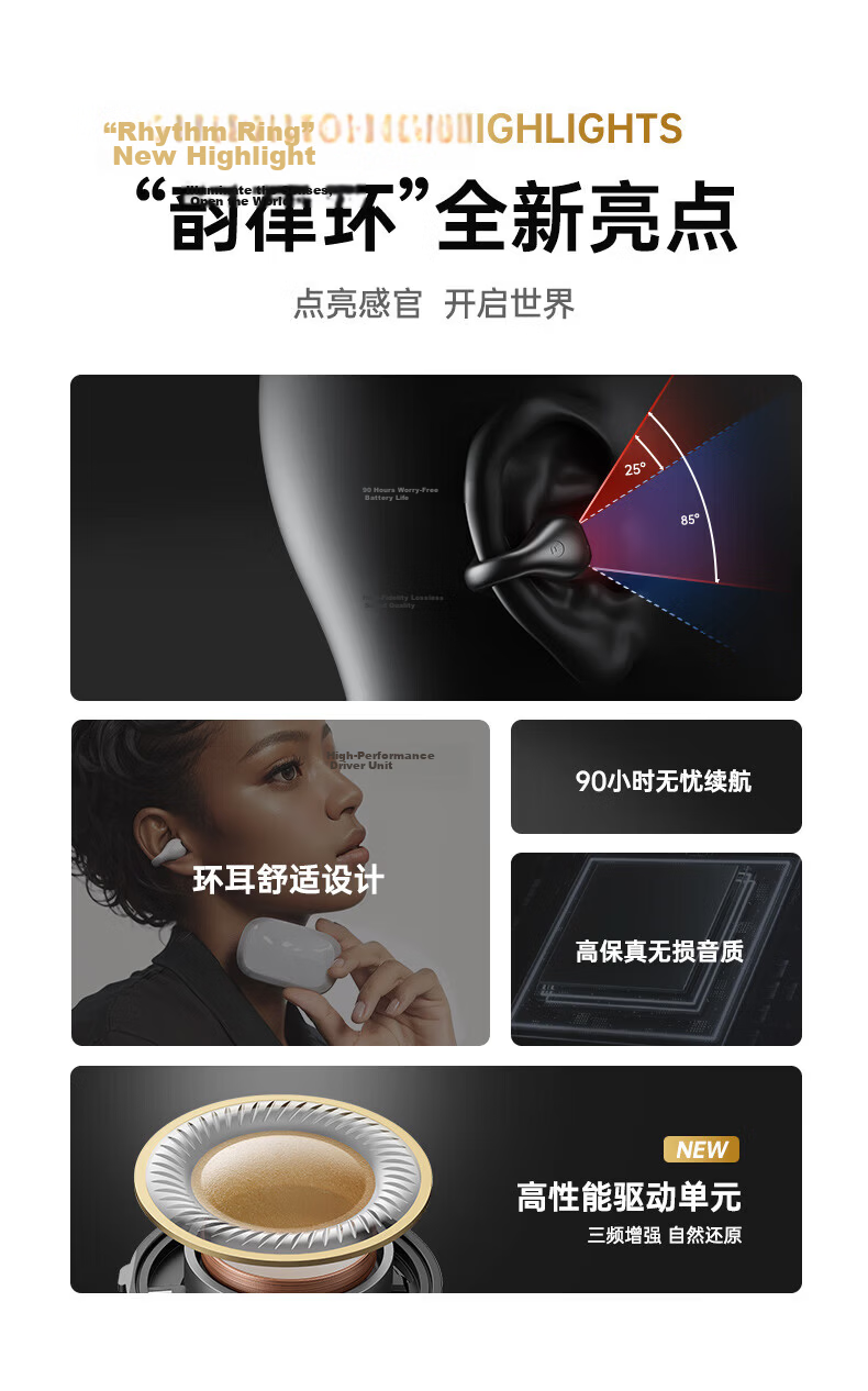 Chuang [MP3 All-In | LED Smart Screen] Bluetooth Headphones True Wireless Open-Ear Bone Conduction Concept All-In Device with Card Slot Ultra-Long Battery Life for Running And Sports 4