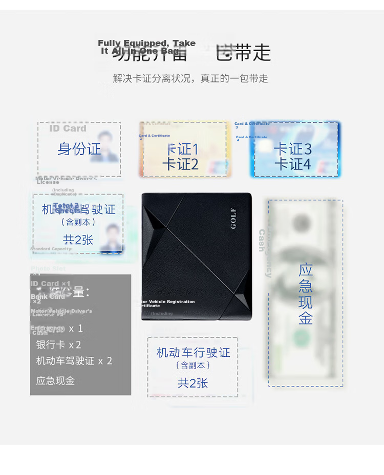 GOLF Men's First Layer Cowhide Horizontal Wallet Multi-Card Short Thin Wallet Gift Box Set for Boyfriend 11