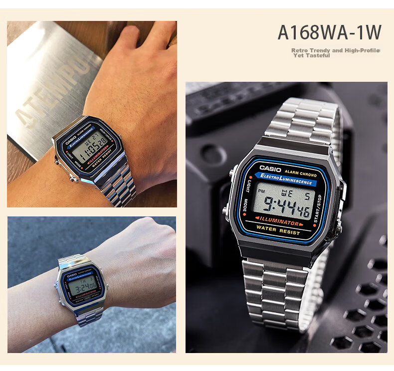Casio Retro Square Digital Watch for Students, Unisex, A168WERB-2A 16