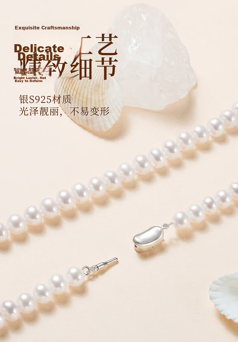 CHOW TAI SENG Camellia Pearl Necklace Sterling Silver Luxury Clavicle Chain for Women New Year Gift 12