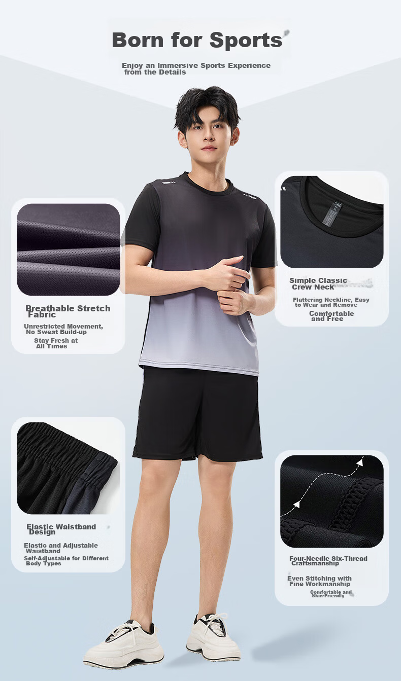 VICTORIATOURIST Sports Set for Men And Women, Indoor Fitness Wear, Quick-Dry Short-Sleeve T-Shirt, Badminton And Basketball Training Shorts, Running Gear 2