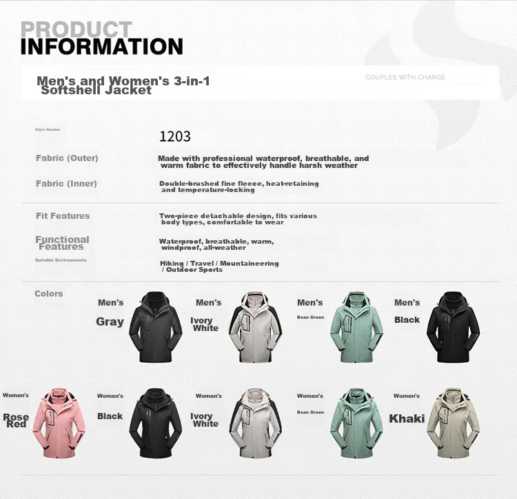 TUCANO Men's 3-in-1 Detachable Windproof Mountaineering Jacket with Removable Hood Black 4XL 5