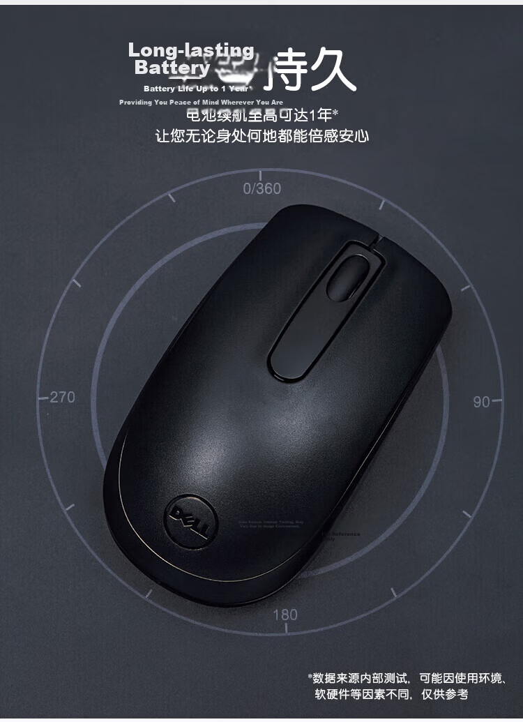 Dell WM118 Wireless Office Symmetric Mouse Black with 2.4G Wireless Receiver 6
