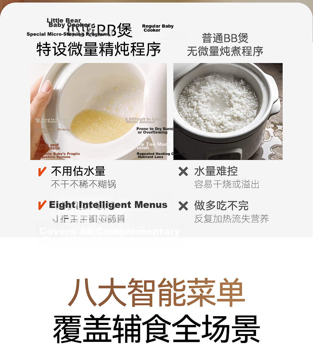 Bear Baby Food Cooker, Rice And Oil Separation by Age Group, BB Stew Pot, Soup Cooking Cup, Baby Low-Pressure Electric Stew Pot, Ceramic Food Processor 14