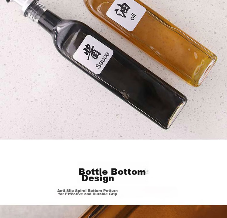 Baijie Glass Oil Bottle Set 500ml*2 Dustproof Leakproof Kitchen Condiment Soy Sauce Oil Dispenser Bottles 6