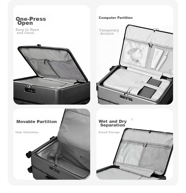 JD Original Wujian One-Click Front Opening Aluminum Frame Suitcase for Men And Women, Large Capacity Carry-On Luggage, Deep Sea Blue, 20 Inches 3