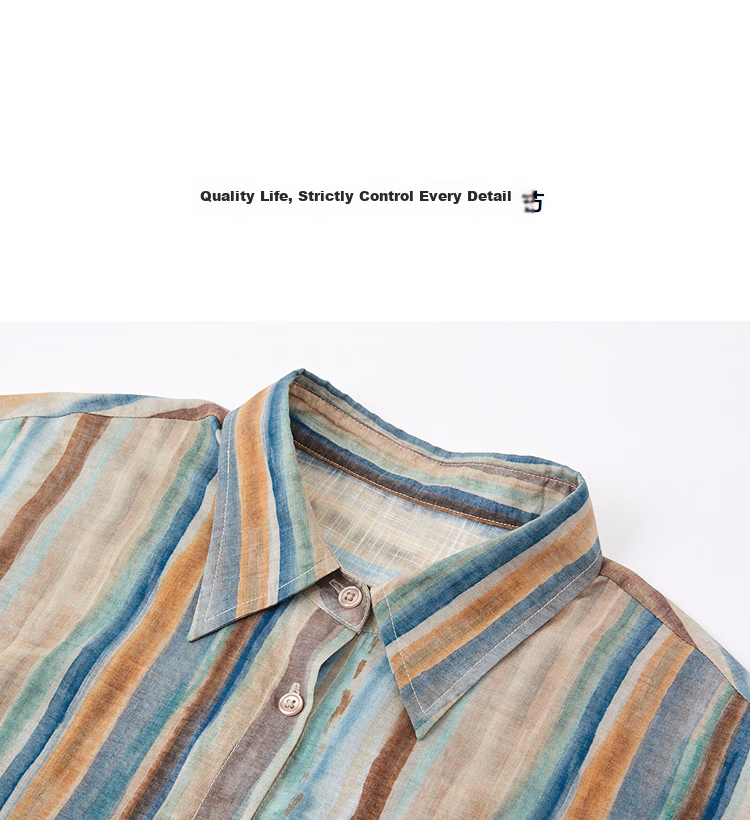 Demana Fresh Cotton Summer Urban Vintage Retro Collar Short Sleeve Striped Printed Loose Slim Shirt for Women Premium Quality 11
