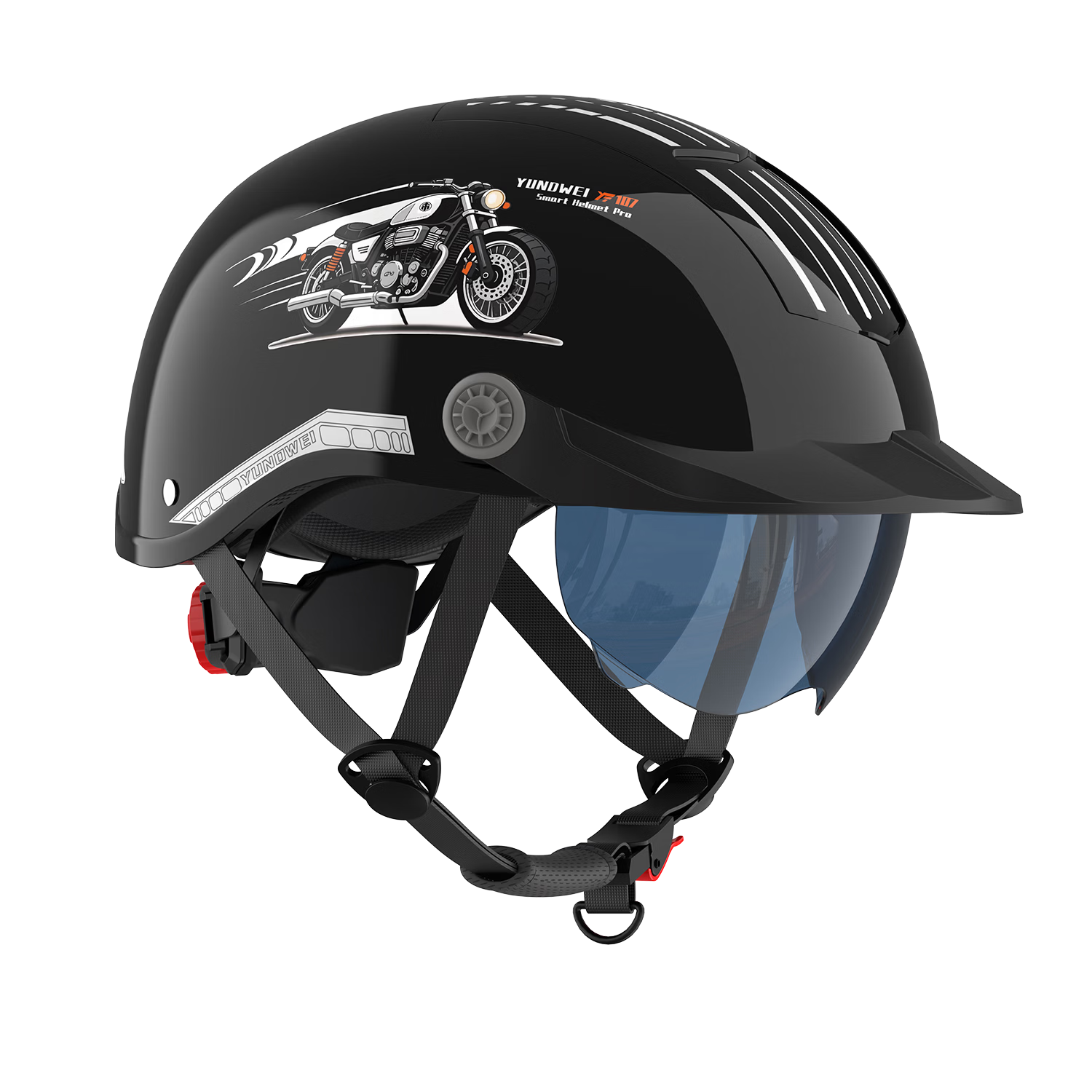 Yundianwei Electric Vehicle Helmet 3C Certified Unisex Four-Season Electric Scooter Safety Helmet Summer Breathable Large Sunroof Motorcycle Half Helmet [Dual Lens Bluetooth Tail Light Version] Glow W