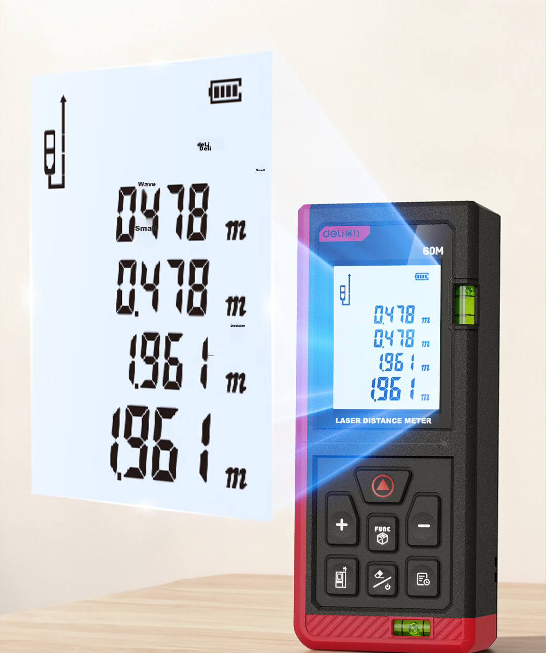 Deli Lithium Battery Voice Laser Rangefinder, High-Precision Infrared Room Measuring Device, Electronic Level Ruler with Dual Horizontal Bubbles, 120 Meters 6