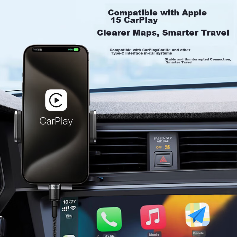 Baseus Type-C to C Apple Data Cable Dual-Head PD 100W Fast Charging Cable Car Charger Compatible with iPhone 17/16e/15Pro iPad MacBook 6