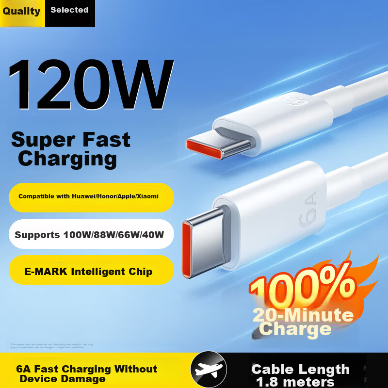 Kewo [Hot Sale 500K+] Type-C 6A Dual-Head Charging Cable Compatible with Huawei Mate80 Honor Apple 17 iPad Super Fast Charging 120W 100W 88W 66W