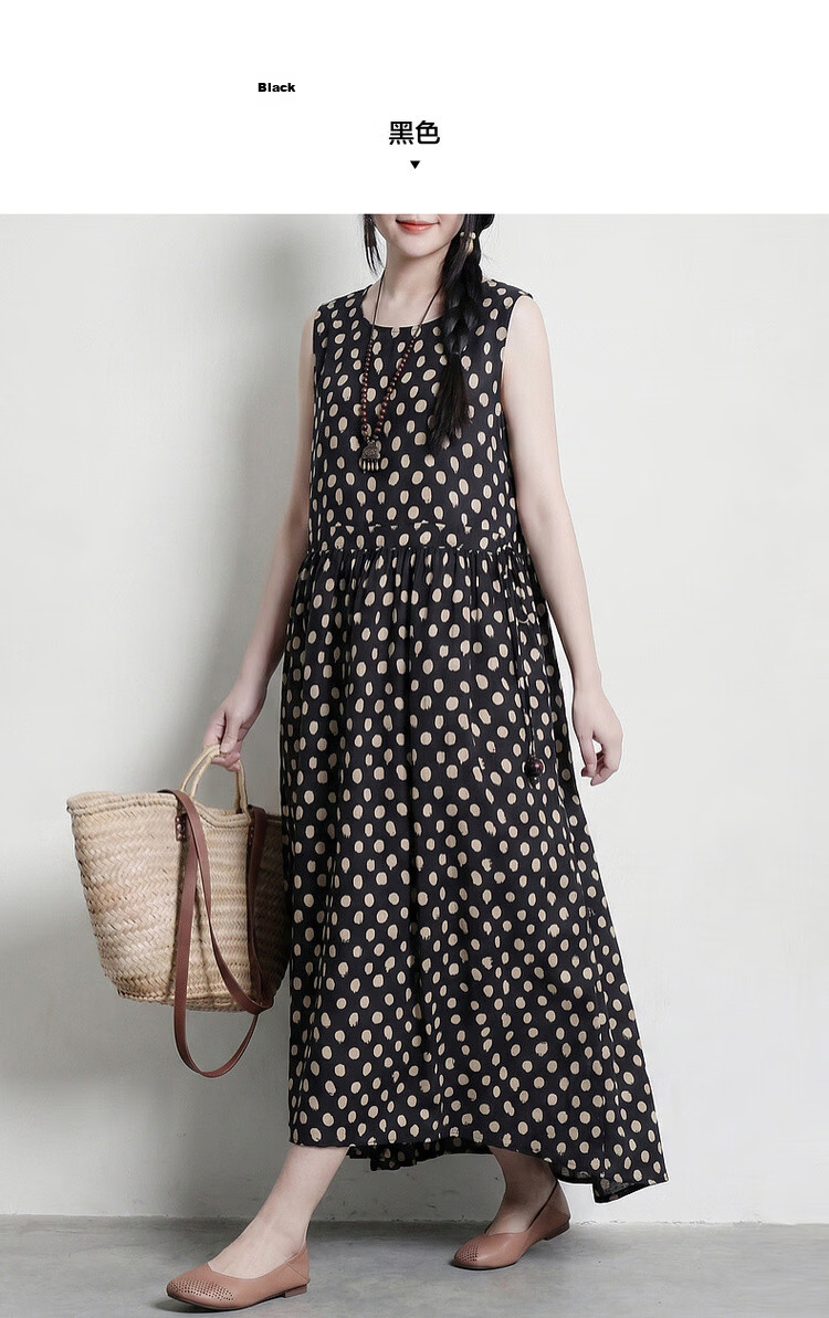Demana [Artistic Forest Girl] Summer Ethnic Style Printed Round Neck Sleeveless Drawstring Slim Fit Dress for Women Premium Quality 20