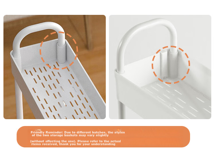 Ourunzhe Small Cart Storage Rack, Floor-Standing Kitchen Movable Snack Bathroom Bedroom Storage Shelf, 25cm Wide Double-Layer 4