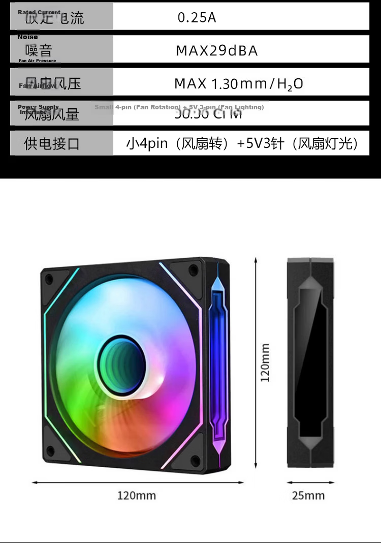 Ziyi Prism 9th Gen Pro PC Case Fan 12cm White Genuine Blade Infinite Mirror ARGB Sync Noise-Reducing Cooling Fan with 8 Anti-Vibration Pads 10