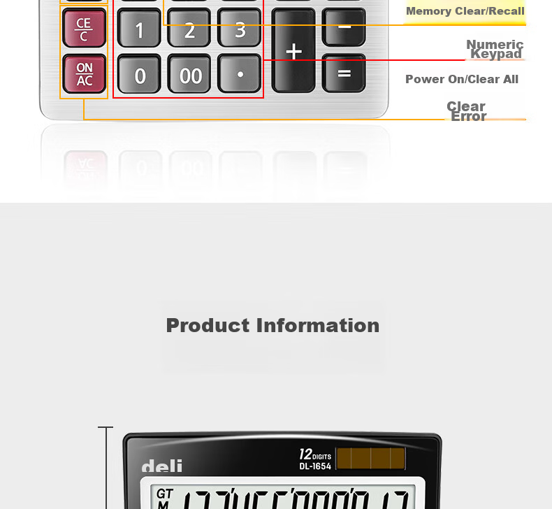 Deli Metal Panel Desktop Calculator, Dual Power Supply, Slim And Lightweight Body, Modern Office Style, 12-Digit Large Screen Display, TE309 Dark Gray 16