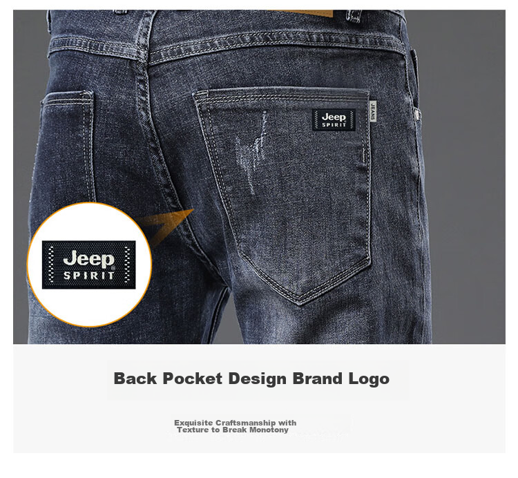 JEEP SPIRIT Men's Jeans Autumn Korean Style Trendy Straight Slim Fit Pants Blue Gray 31 5