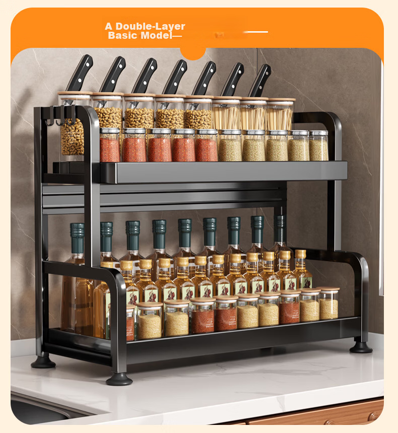 Jiabangshou Kitchen Utensil Storage Rack, Spice Rack, Countertop Multifunctional Storage Shelf, Three-Tier 40cm with Cutting Board Holder And Chopstick Holder 12