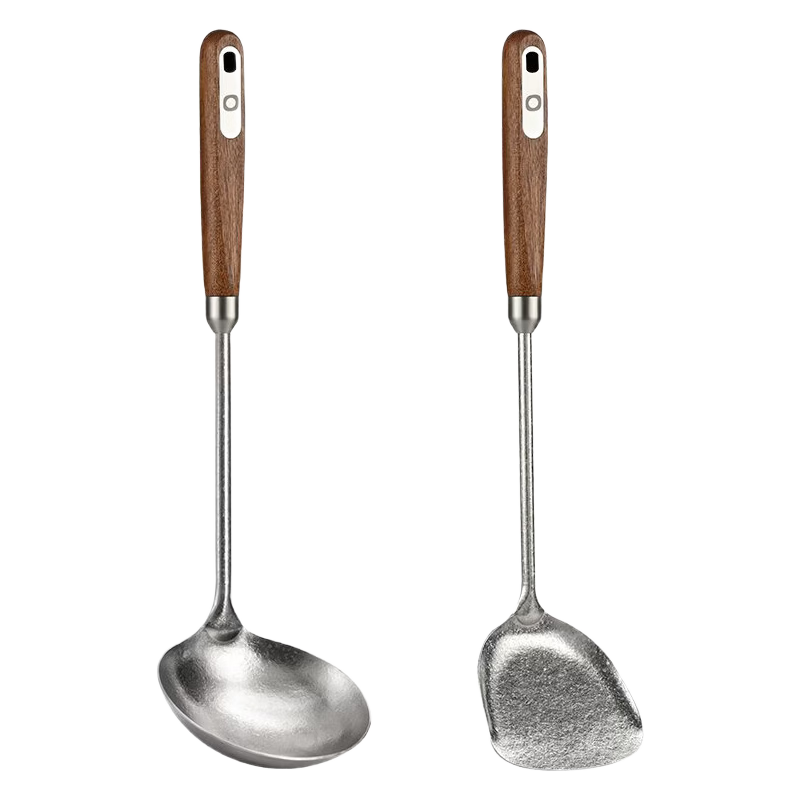 JD Jingzao Pure Titanium Spatula and Ladle Set, Heat-Resistant and Anti-Scalding Ebony Wood Handle, 2-Piece Cooking Utensil Set