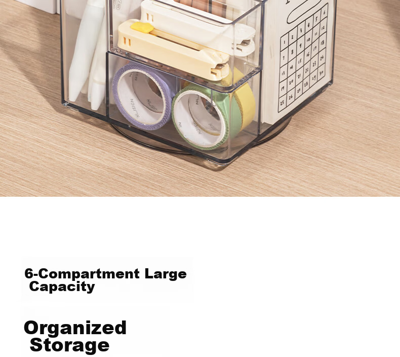 Deli Creative Rotating Pen Holder Simple Multifunctional Large Capacity Desk Organizer Storage Box Transparent PK200 10