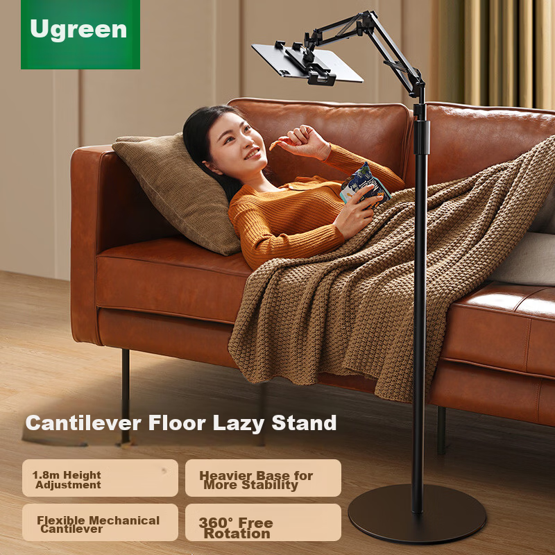 Ugreen Adjustable Tablet and Phone Stand Floor Lazy Arm Mount Telescopic Bedside Holder for iPad Live Streaming Watching Shows Online Classes 360° Rotation Shooting Support Universal