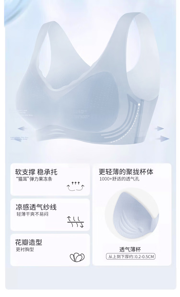 LangSha Seamless Thin Summer Bra for Women, Large Chest Minimizing, Push-Up, Wire-Free, Beautiful Back, Ice Silk Cooling Bra 5