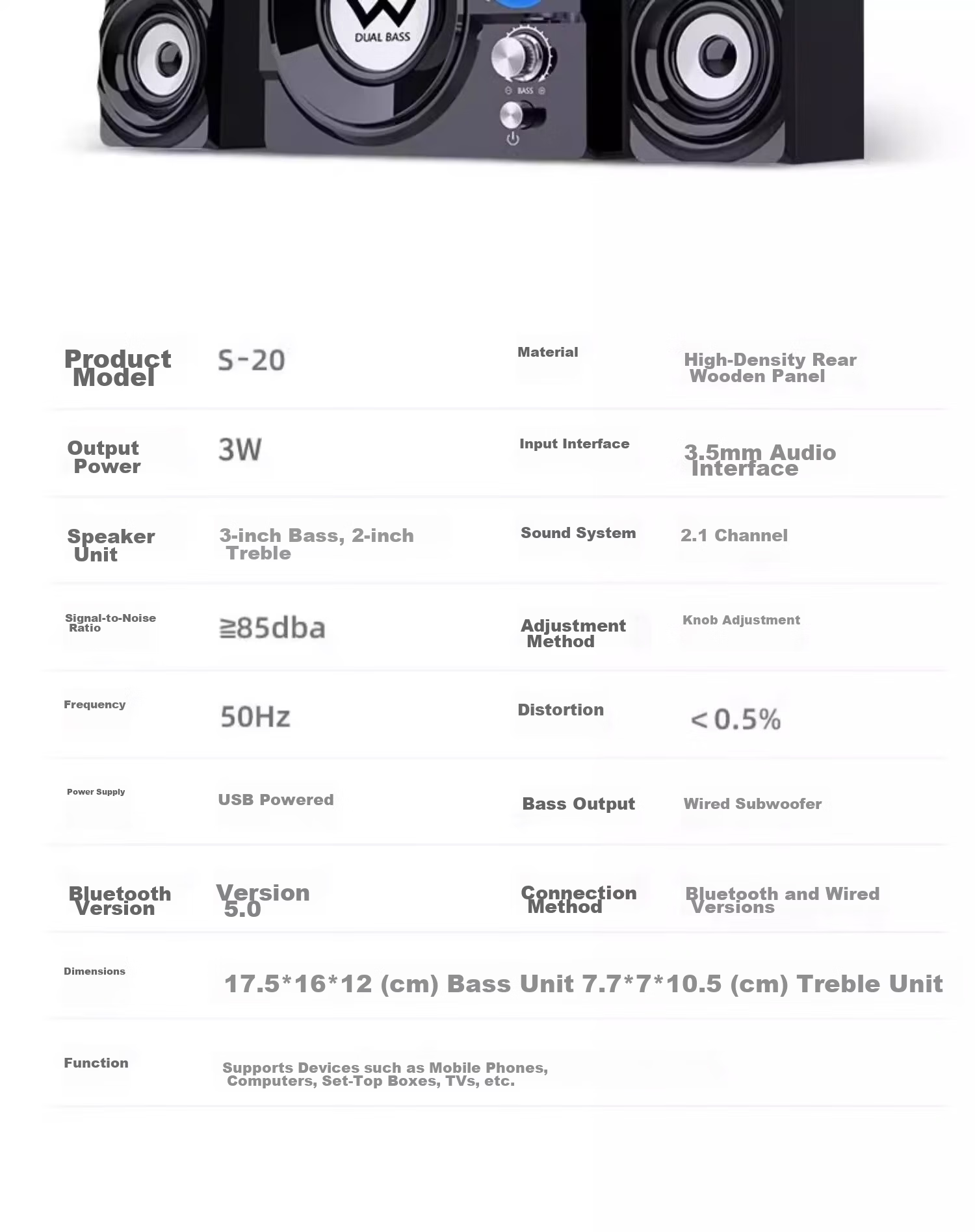 Saida SADA Computer Speakers Desktop Home Bluetooth Speaker Laptop Host USB Wired Gaming Online Class Multimedia 2.1 Speakers S-20 20