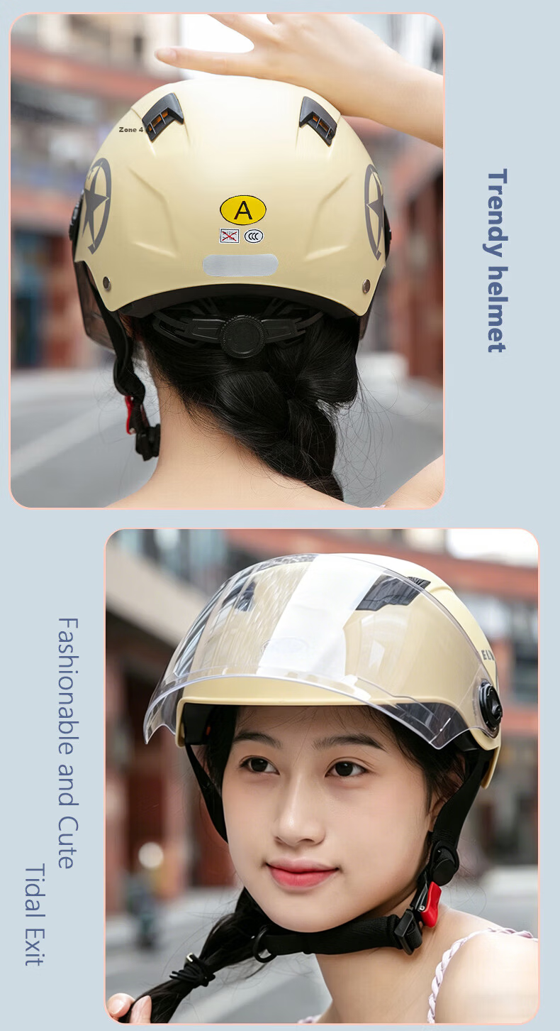 Adandyish Motorcycle Helmet 3C Certified New National Standard A Electric Bike Helmet Unisex Summer Sun Protection Safety Cap Four Seasons Lightweight Half Helmet 805 Matte Black 16