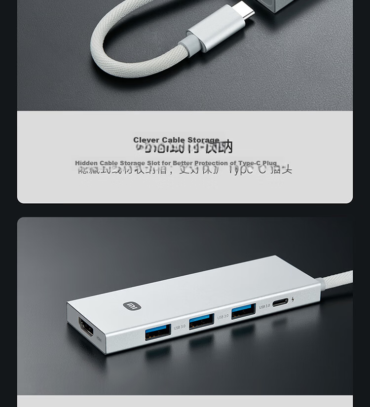 MI Type-C Ten-In Expansion Dock, 4K Ultra HD Screen Mirroring, Gigabit Ethernet Card, PD100W USB3.0, Multifunctional Adapter, MI Redmi Laptop Compatible 13