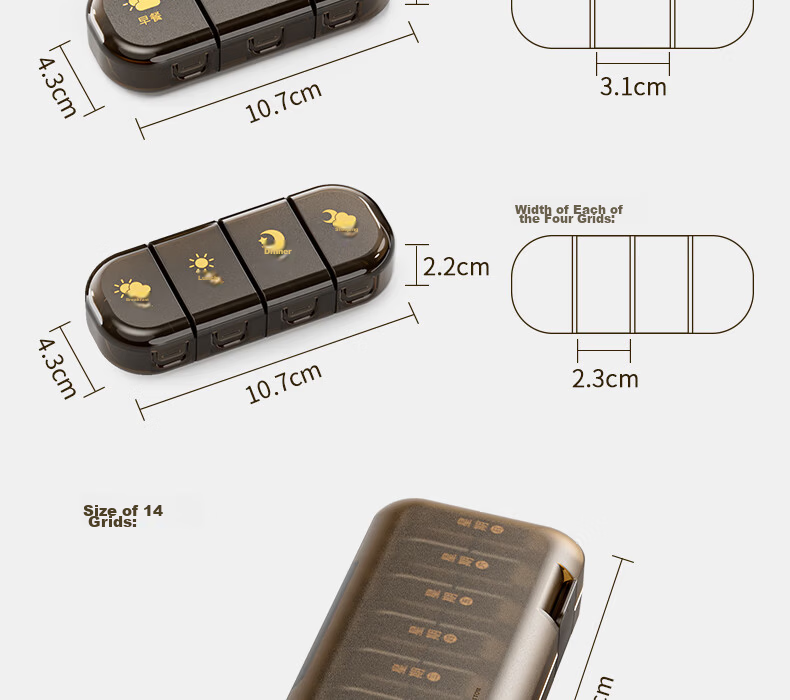 Weijian Portable Pill Organizer Box with Reminder, Weekly Seven-Day Daily Storage Container, Personal Pill Dispenser with 14 Compartments 24