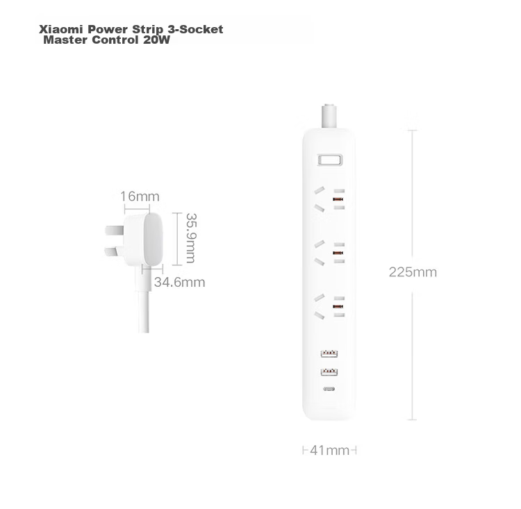 MI Mijia Power Strip 20W Fast Charging Version (2A1C) USB Socket Extension Cord 1.8m for MI Band 7/Watch/Redmi K90 11