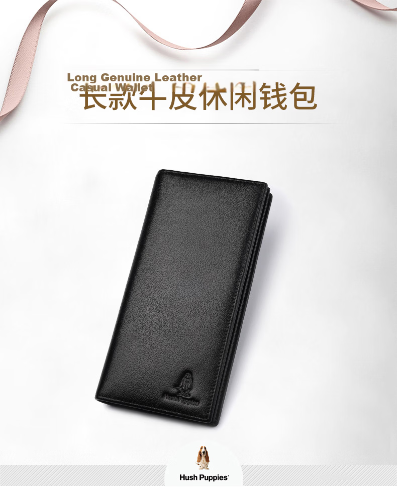 Hush Puppies Men's Genuine Leather Casual Long Wallet Multi-Card Holder Birthday Gift Practical Wallet for Boyfriend 1