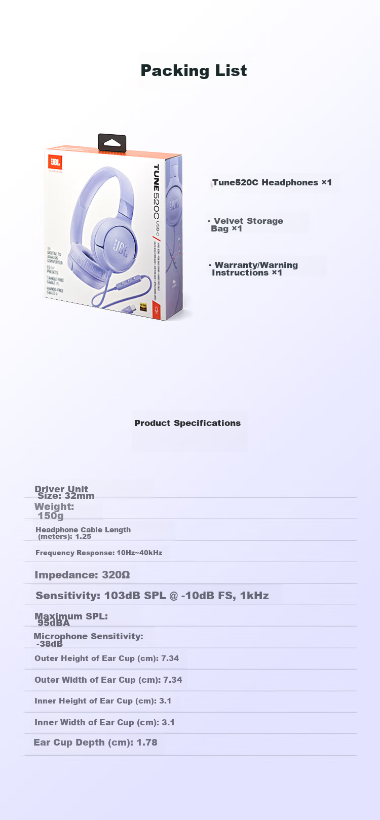 JBL TUNE520C Upgraded Wired Over-Ear Headphones with Type-C, Hi-Res Certified, In-Line Mic and Remote, Black 16