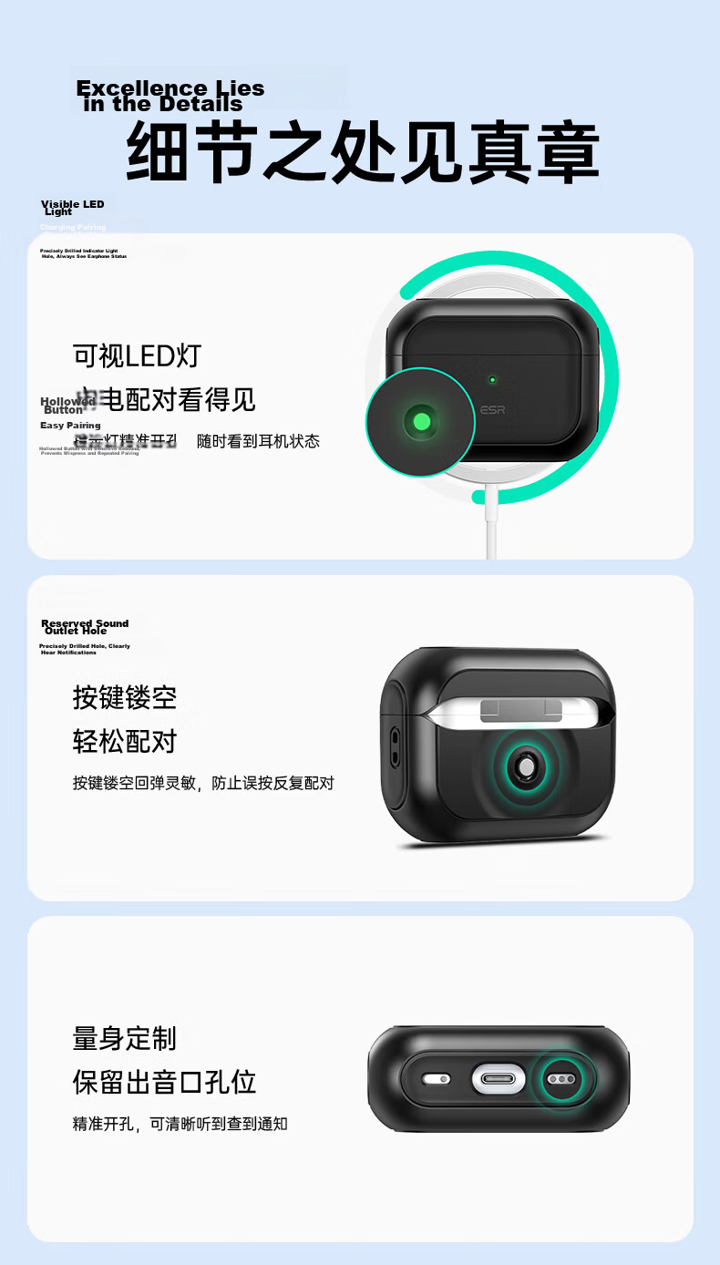 ESR AirPods Pro 2 Case Compatible with Apple 2nd Gen Earphones MagSafe Magnetic Wireless Bluetooth Earbuds Anti-Slip Drop Protection Shell 7