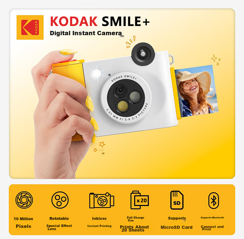 KODAK Smile+ Instant Camera (10MP, 3 Filters, ZINK Inkless Printing, Bluetooth Photo Printing, TF Card Support) Green 1