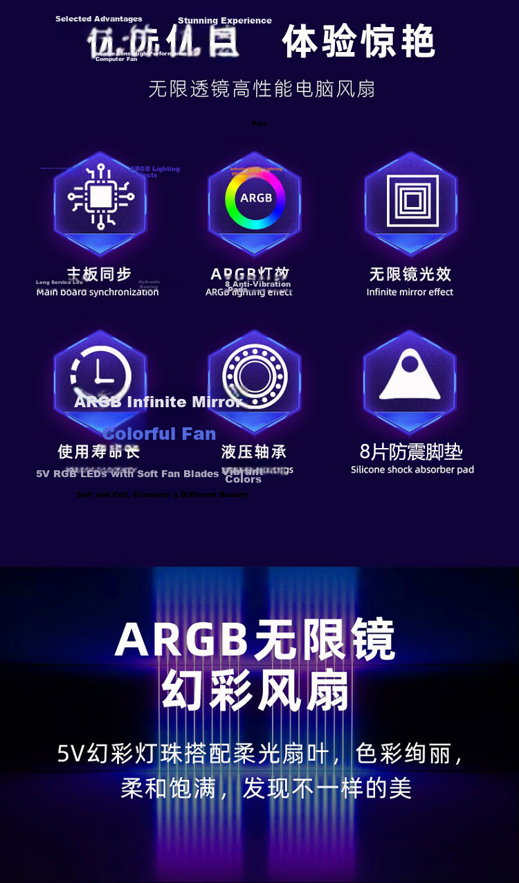 Ziyi Prism 9th Gen Pro PC Case Fan 12cm White Genuine Blade Infinite Mirror ARGB Sync Noise-Reducing Cooling Fan with 8 Anti-Vibration Pads 2