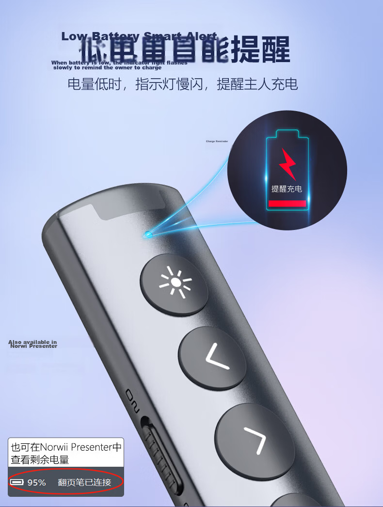 Nuowei Bluetooth Laser Pointer PPT Clicker Teacher Electronic Page Turner Digital Physics Dual Laser LED LCD Screen Seewo Whiteboard Honghe N95s BLE Dual-Head Version 13