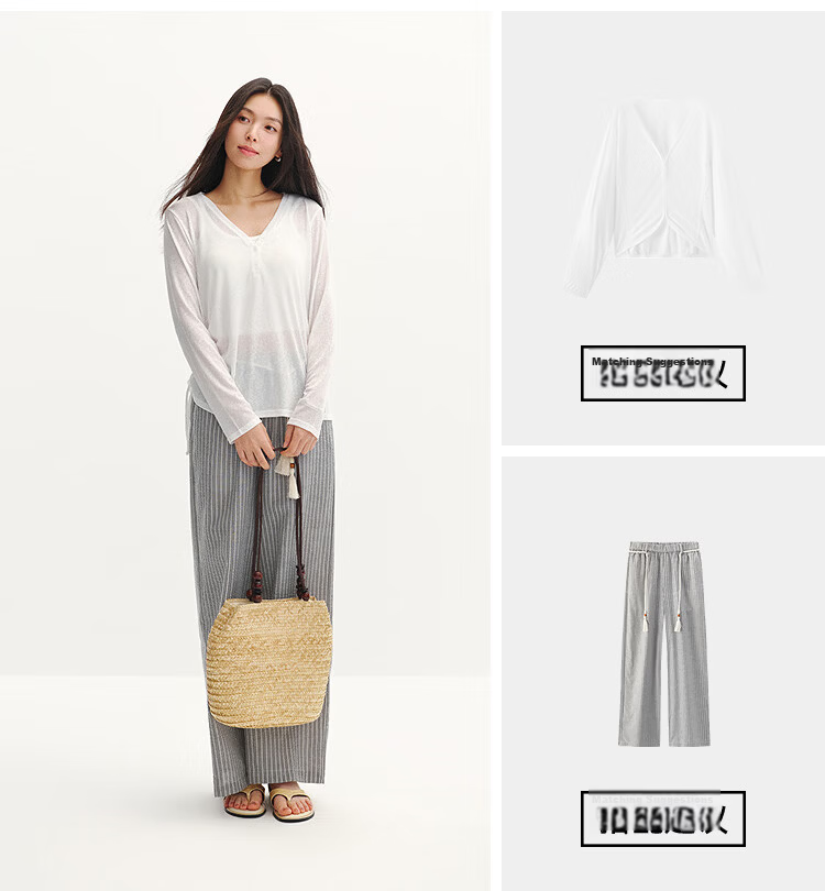 Semir Women's Long Sleeve Summer V-Neck Solid Color Linen-Like Loose Drawstring Blouse 2026 Gentle Top 109326101006 12