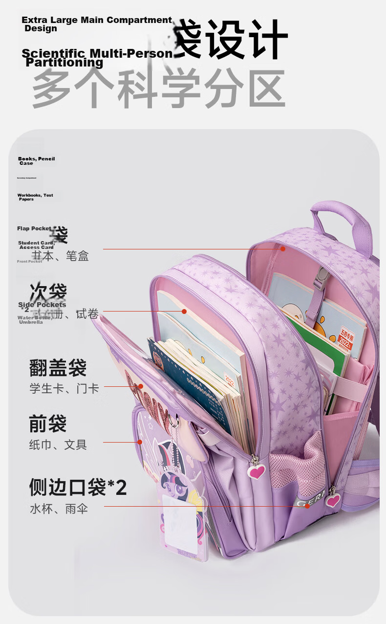 Germ Primary School Backpack Ultra-Light Spine Protection Large Capacity Children School Bag Grades 1-6 Mumu Flash 10